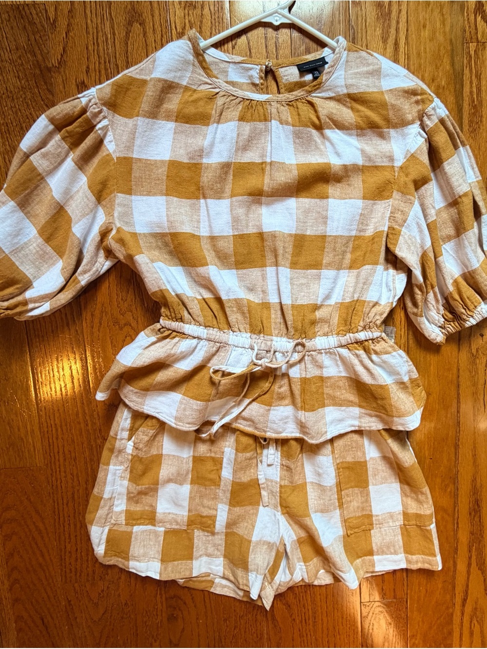 Who What Wear Mustard and White Gingham Peplum Set - Short Sleeve